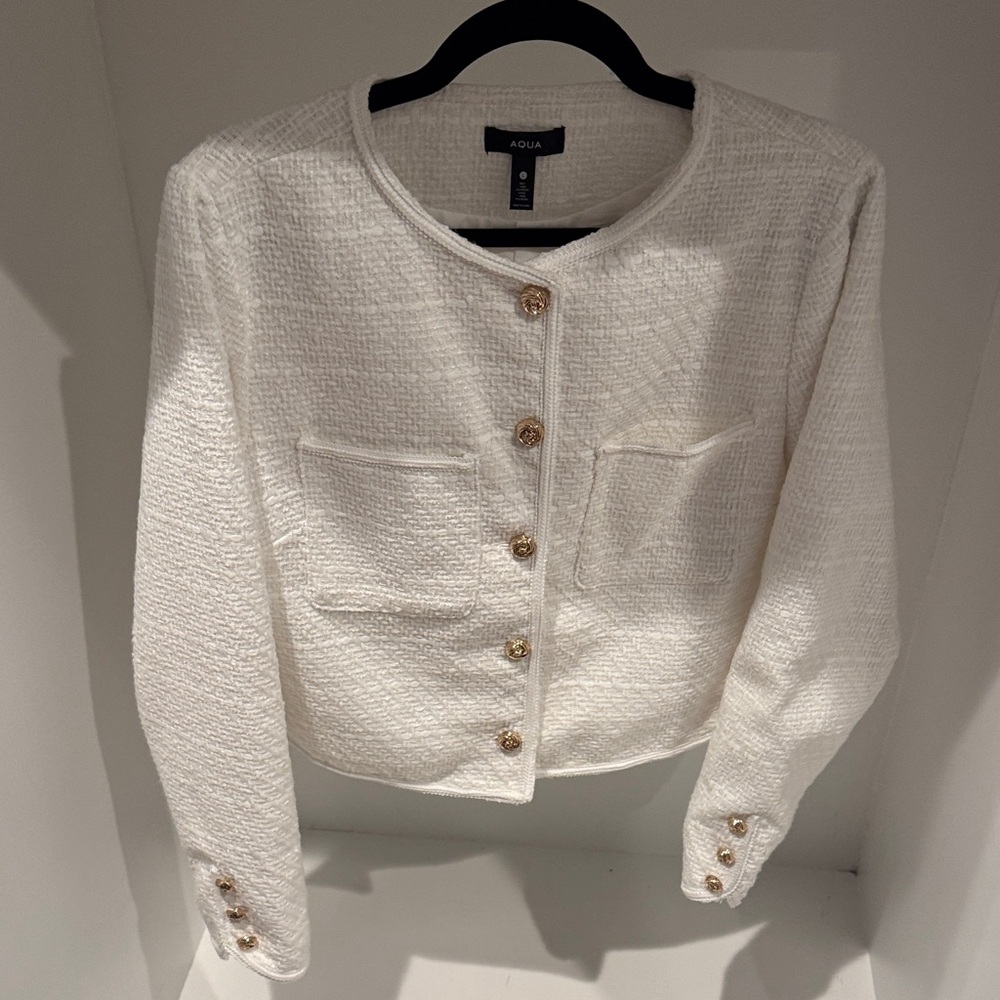 Aqua Textured Cream Jacket with Gold Accents